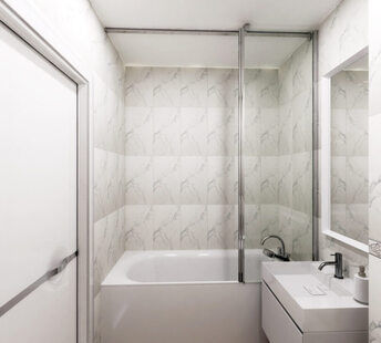 Фото № 2: Дизайн-проект совмещенного санузла 4.1  м² стиль Минимализм для ЖК Петровский