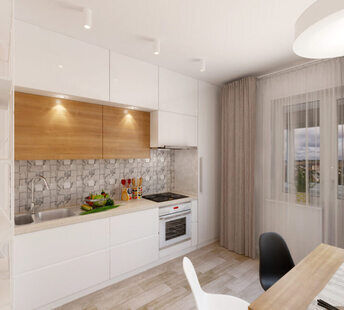 Фото № 1: Дизайн-проект кухни 9.4  м² стиль Минимализм для ЖК Петровский