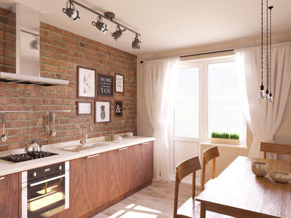 Фото № 1: Дизайн-проект однокомнатной квартиры 46.9  м² стиль Лофт для ЖК Крылья