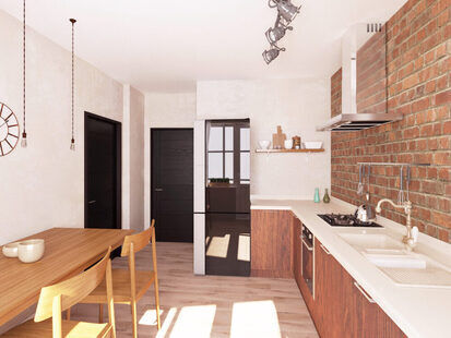 Фото № 2: Дизайн-проект однокомнатной квартиры 46.9  м² стиль Лофт для ЖК Крылья