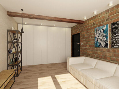 Фото № 3: Дизайн-проект однокомнатной квартиры 46.9  м² стиль Лофт для ЖК Крылья