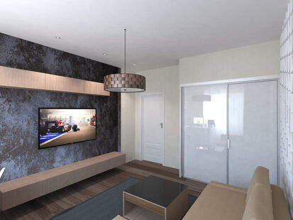 Фото № 2: Дизайн-проект однокомнатной квартиры 43.2  м² стиль Минимализм для ЖК Крылья