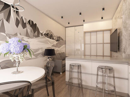 Фото № 1: Дизайн-проект двухкомнатной квартиры 77.0  м² стиль Минимализм для ЖК Летняя резиденция