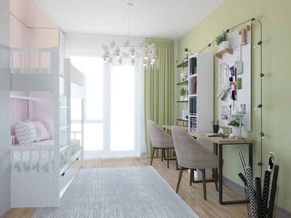 Фото № 2: Дизайн-проект двухкомнатной квартиры 83.05  м² стиль Контемпорари для ЖК Крылья