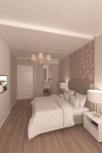 Фото № 1: Дизайн-проект однокомнатной квартиры 48.7  м² стиль Современная классика для ЖК PARUS