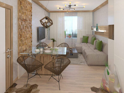 Фото № 1: Дизайн-проект двухкомнатной квартиры 56.6  м² Эко-стиль для ЖК GREEN PARK