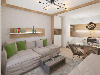 Фото № 3: Дизайн-проект двухкомнатной квартиры 56.6  м² Эко-стиль для ЖК GREEN PARK