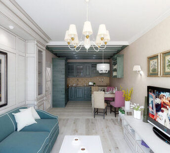 Фото № 1: Дизайн-проект однокомнатной квартиры 45.7  м² стиль Прованс для ЖК Атмосфера