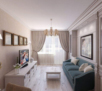 Фото № 3: Дизайн-проект однокомнатной квартиры 45.7  м² стиль Прованс для ЖК Атмосфера