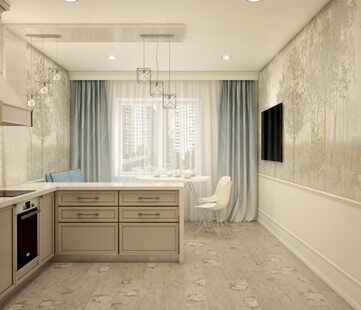 Фото № 4: Дизайн-проект двухкомнатной квартиры 58.7  м² стиль Современная классика для ЖК Екатерининский