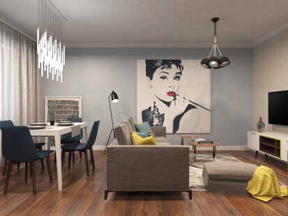 Фото № 1: Дизайн-проект двухкомнатной квартиры 63.9  м² стиль Модернизм для двухкомнатной квартиры в д. оболдино