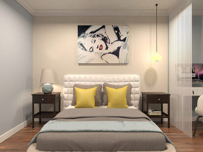 Фото № 4: Дизайн-проект двухкомнатной квартиры 63.9  м² стиль Модернизм для двухкомнатной квартиры в д. оболдино