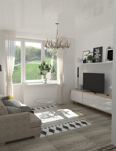 Фото № 1: Дизайн-проект однокомнатной квартиры 38.6  м² Скандинавский стиль для ЖК Прага