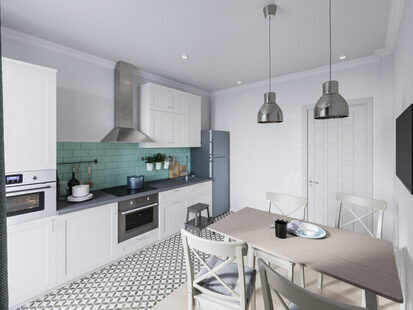 Фото № 1: Дизайн-проект кухни 11.9  м² Скандинавский стиль для ЖК Крылья