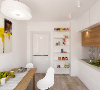 Фото № 2: Дизайн-проект однокомнатной квартиры 40.0  м² стиль Минимализм для ЖК Петровский