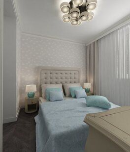 Фото № 1: Дизайн-проект спальни 10.8  м² стиль Современная классика для ЖК Екатерининский