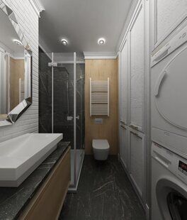 Фото № 1: Дизайн-проект ванной 3.3  м² стиль Современная классика для ЖК Екатерининский