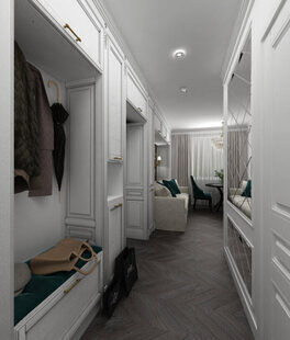 Фото № 1: Дизайн-проект прихожей 10.2  м² стиль Современная классика для ЖК Екатерининский