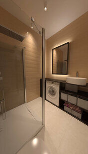 Фото № 1: Дизайн-проект совмещенного санузла 3.9  м² стиль Современная классика для ЖК Екатерининский