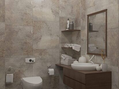 Фото № 1: Дизайн-проект совмещенного санузла 4.1  м² стиль Современная классика для ЖК Екатерининский