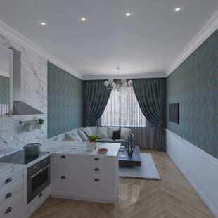 Фото № 1: Дизайн-проект двухкомнатной квартиры 64.7  м² стиль Современная классика для ЖК Екатерининский