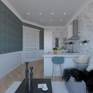 Фото № 4: Дизайн-проект двухкомнатной квартиры 64.7  м² стиль Современная классика для ЖК Екатерининский