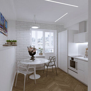 Фото № 1: Дизайн-проект однокомнатной квартиры 45.4  м² стиль Хай-тек для ЖК Крылья