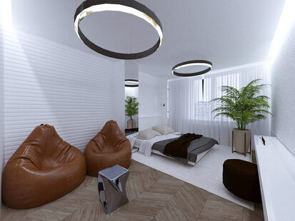 Фото № 5: Дизайн-проект однокомнатной квартиры 45.4  м² стиль Хай-тек для ЖК Крылья