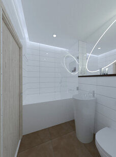 Фото № 2: Дизайн-проект однокомнатной квартиры 45.4  м² стиль Хай-тек для ЖК Крылья