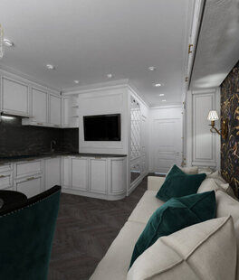 Фото № 6: Дизайн-проект однокомнатной квартиры 50.3  м² стиль Современная классика для ЖК Екатерининский