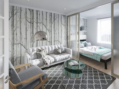 Фото № 3: Дизайн-проект двухкомнатной квартиры 65.1  м² Скандинавский стиль для ЖК Крылья