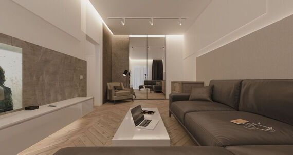Фото № 6: Дизайн-проект однокомнатной квартиры 50.3  м² стиль Минимализм для ЖК Екатерининский