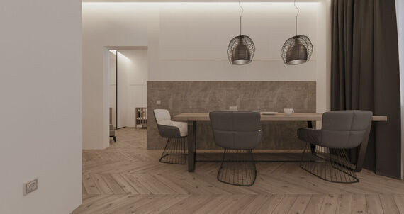 Фото № 2: Дизайн-проект однокомнатной квартиры 50.3  м² стиль Минимализм для ЖК Екатерининский