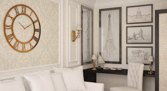 Кабинет: готовый дизайн проект в стиле "Современная классика". Площадь 14.8 м² - фото №1