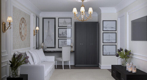 Кабинет: готовый дизайн проект в стиле "Современная классика". Площадь 14.8 м² - фото №2