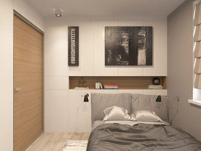 Фото № 2: Дизайн-проект спальни 20.6  м² стиль Скандинавский для ЖК Урожайный