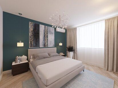 Фото № 1: Дизайн-проект спальни 15.6  м² стиль Современная классика для ЖК Новый город