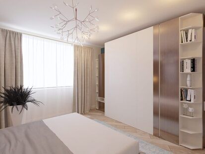 Фото № 2: Дизайн-проект спальни 15.6  м² стиль Современная классика для ЖК Новый город