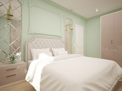 Фото № 1: Дизайн-проект спальни 18.9  м² стиль Американская классика для ЖК Мещера