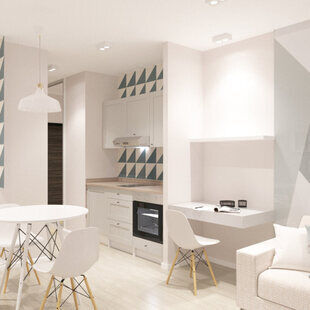 Фото № 4: Дизайн-проект кухни-гостиной 31.5  м² стиль Шведский для ЖК Серебряные звоны-2