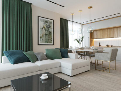 Фото № 2: Дизайн-проект кухни-гостиной 30.5  м² стиль Прованс для ЖК Центральный