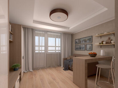 Фото № 4: Дизайн-проект кухни-гостиной 26.1  м² стиль Скандинавский для ЖК Вертикаль