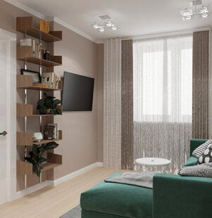 Фото № 2: Дизайн-проект зала 17.0  м² стиль Современная классика для ЖК Новый город