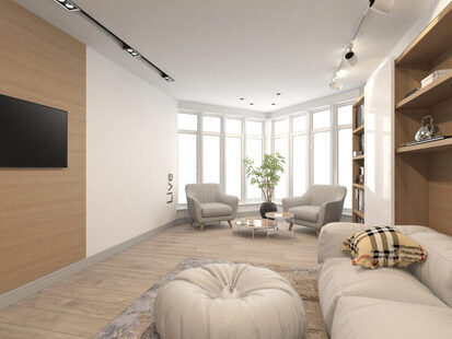 Фото № 3: Дизайн-проект зала 24.6  м² стиль Модернизм для ЖК Урожайный