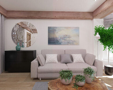 Фото № 2: Дизайн-проект зала 24.6  м² Скандинавский стиль для ЖК Урожайный