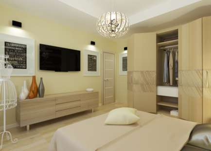 Фото № 2: Дизайн-проект спальни 15.1  м² стиль Модернизм для ЖК Переделкино Ближнее