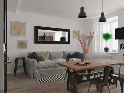 Фото № 1: Дизайн-проект кухни-гостиной 23.7  м² стиль Лофт для ЖК Рассказово