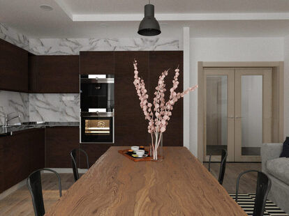 Фото № 3: Дизайн-проект кухни-гостиной 23.7  м² стиль Лофт для ЖК Рассказово