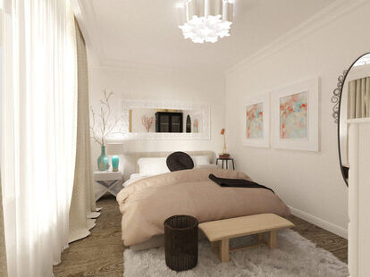 Фото № 1: Дизайн-проект спальни 18.8  м² стиль Прованс для ЖК Серебряные звоны-2