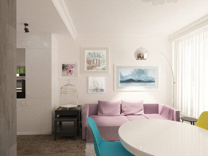 Фото № 1: Дизайн-проект кухни-гостиной 33.8  м² стиль Прованс для ЖК Серебряные звоны-2